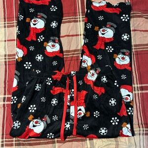 Women's Festive Snowman Pajama Bottoms - Black and Red